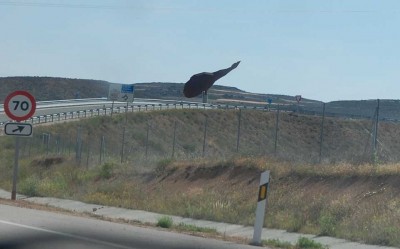 F - 11.22-DSC_0664monumento al jamon. Se encuentra a la salida de la autovia Mudejar , entrando a Calamocha (teruel).JPG (65.53 KiB) 10078 mal betrachtet 11.22 Uhr - Diesmal ist es ein verrosteter Schinken in der Nähe von Calamocha.