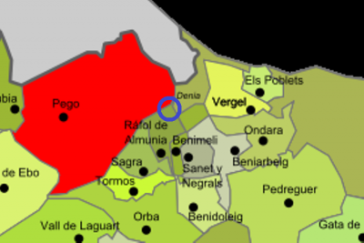 Monte Pego Pego-Ráfol d'Almunia-Dénia.png (228.98 KiB) 8112 mal betrachtet Ausschnitt aus dem Original: Montxo Vicente i Sempere, uploaded by Martorell, vectorized by Rodriguillo - Image:Alicante - Mapa municipal.svg, Image:Mapa de la Marina Alta.png, Image:Mapa de la Marina Alta.svg