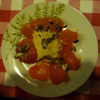 und als Dessert: Kakifrüchte mit Eis