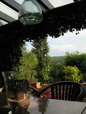 Man kann unter einem Glasdach auch bei warmen Regenwetter draußen sitzen und kann sich trotzdem wie unter freiem Himmel fühlen.
